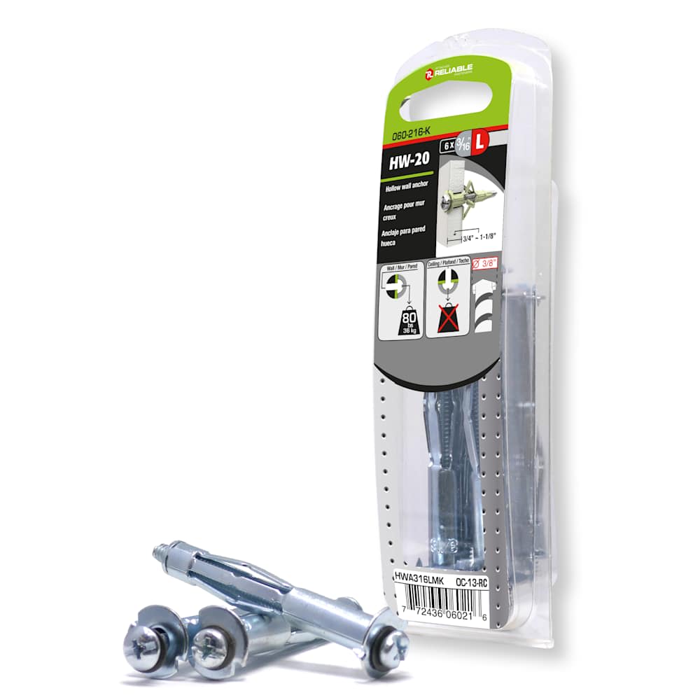 Hollow Wall Anchor 3/16L Pkg/6