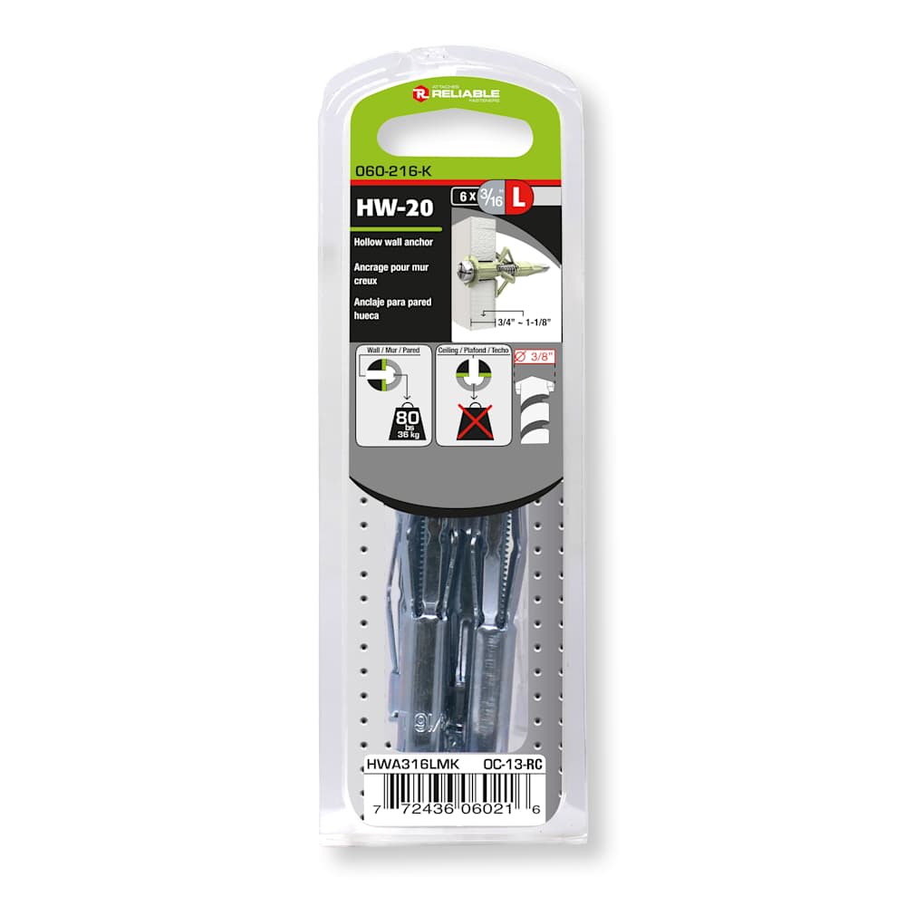 Hollow Wall Anchor 3/16L Pkg/6
