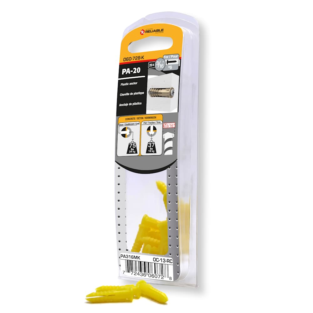 Plastic Anchors n° 6, 3/16 in. Pkg/20