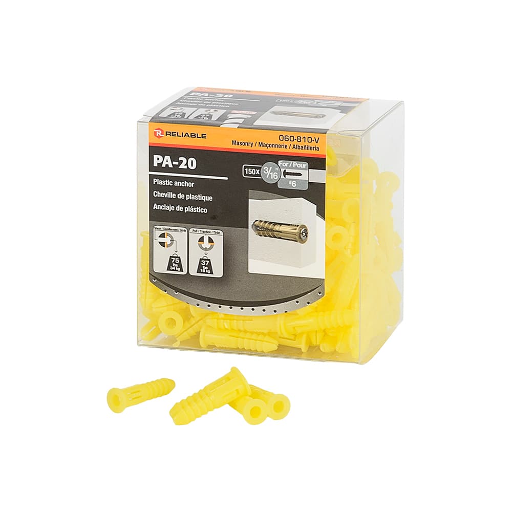 Chevilles de plastique n° 6, 3/16 po Pqt/150