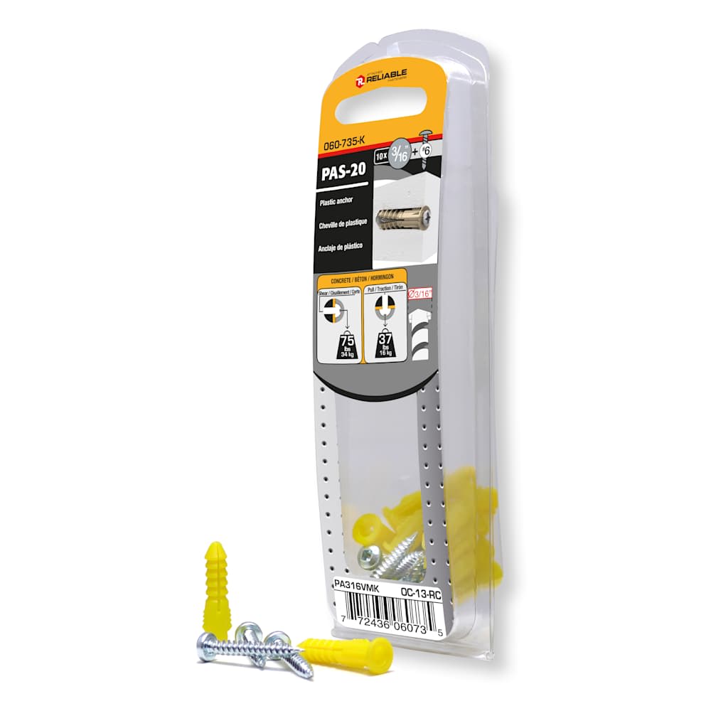 Chevilles de plastique n° 6, 3/16 po Pqt/10