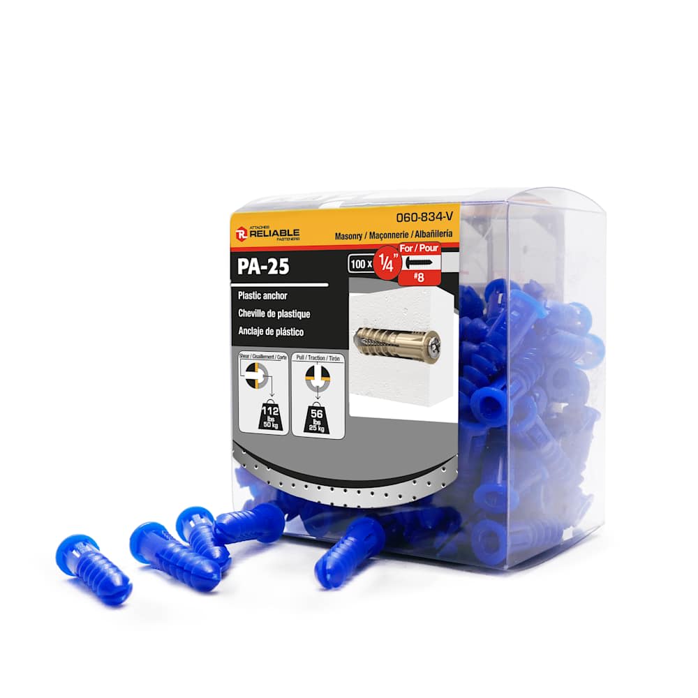 Chevilles de plastique n° 8, 1/4 po Pqt/100