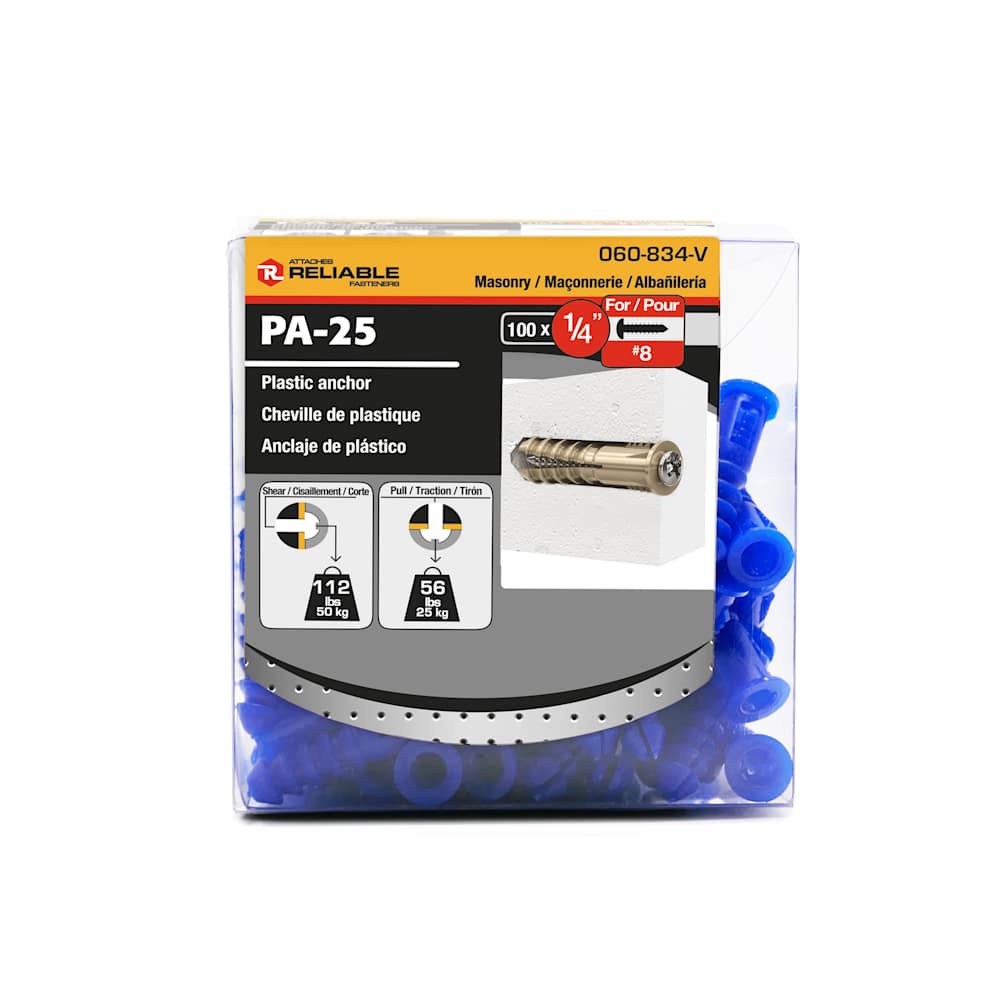 Chevilles de plastique n° 8, 1/4 po Pqt/100