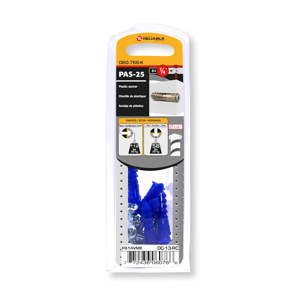 Plastic Anchors n° 8 1/4 in. Pkg/8