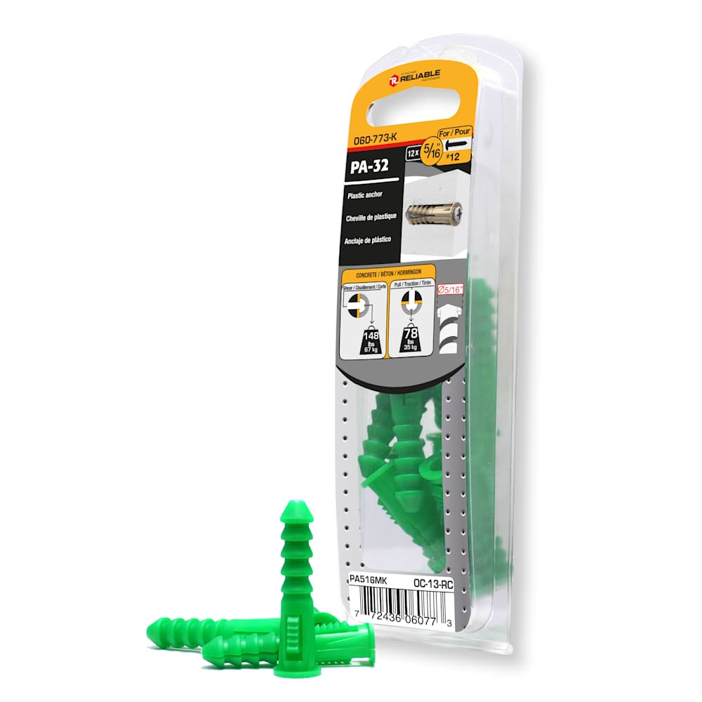 Chevilles de plastique n° 12, 5/16 po Pqt/12