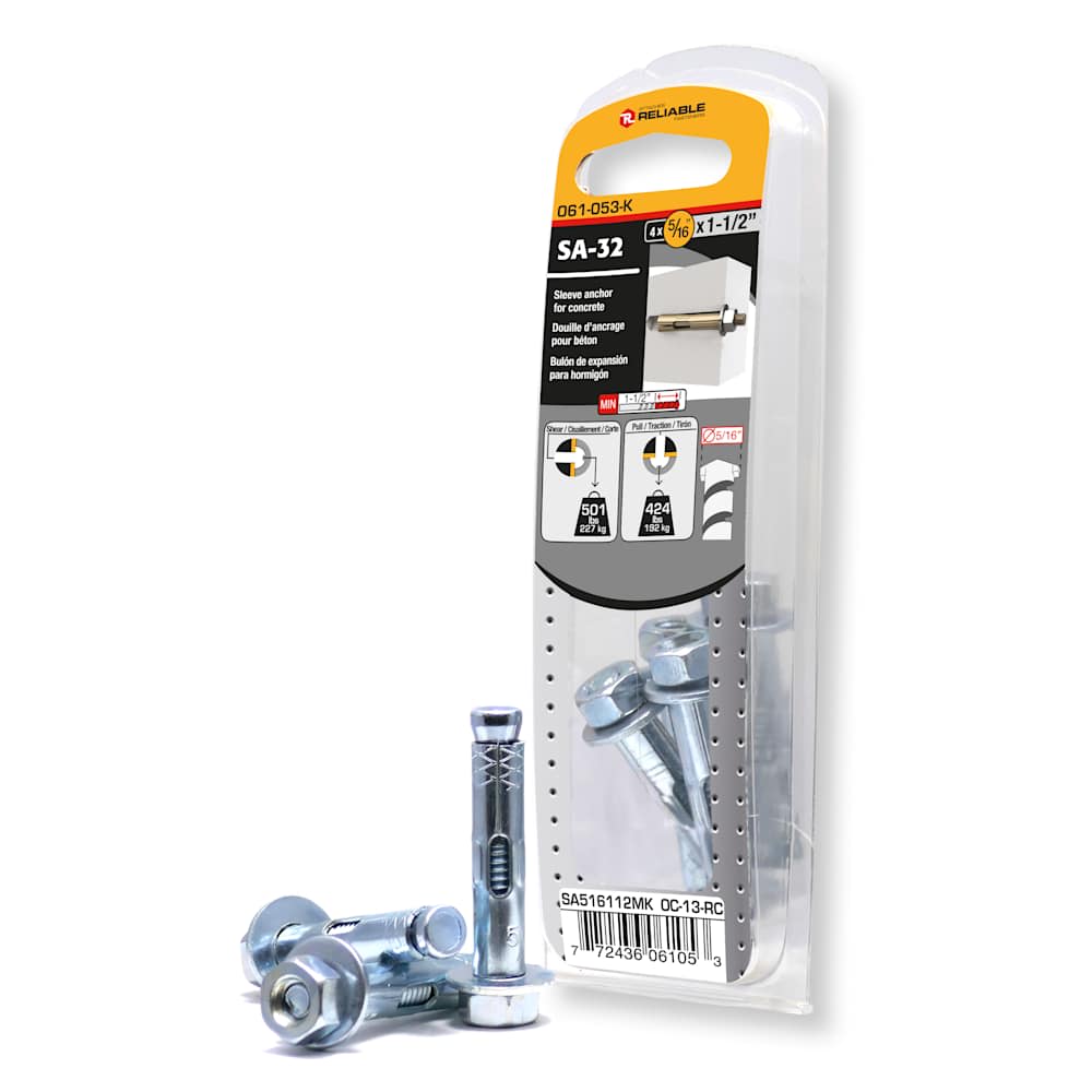Douilles d'ancrage pour béton 5/16 po x 1 1/2 po Pqt/4