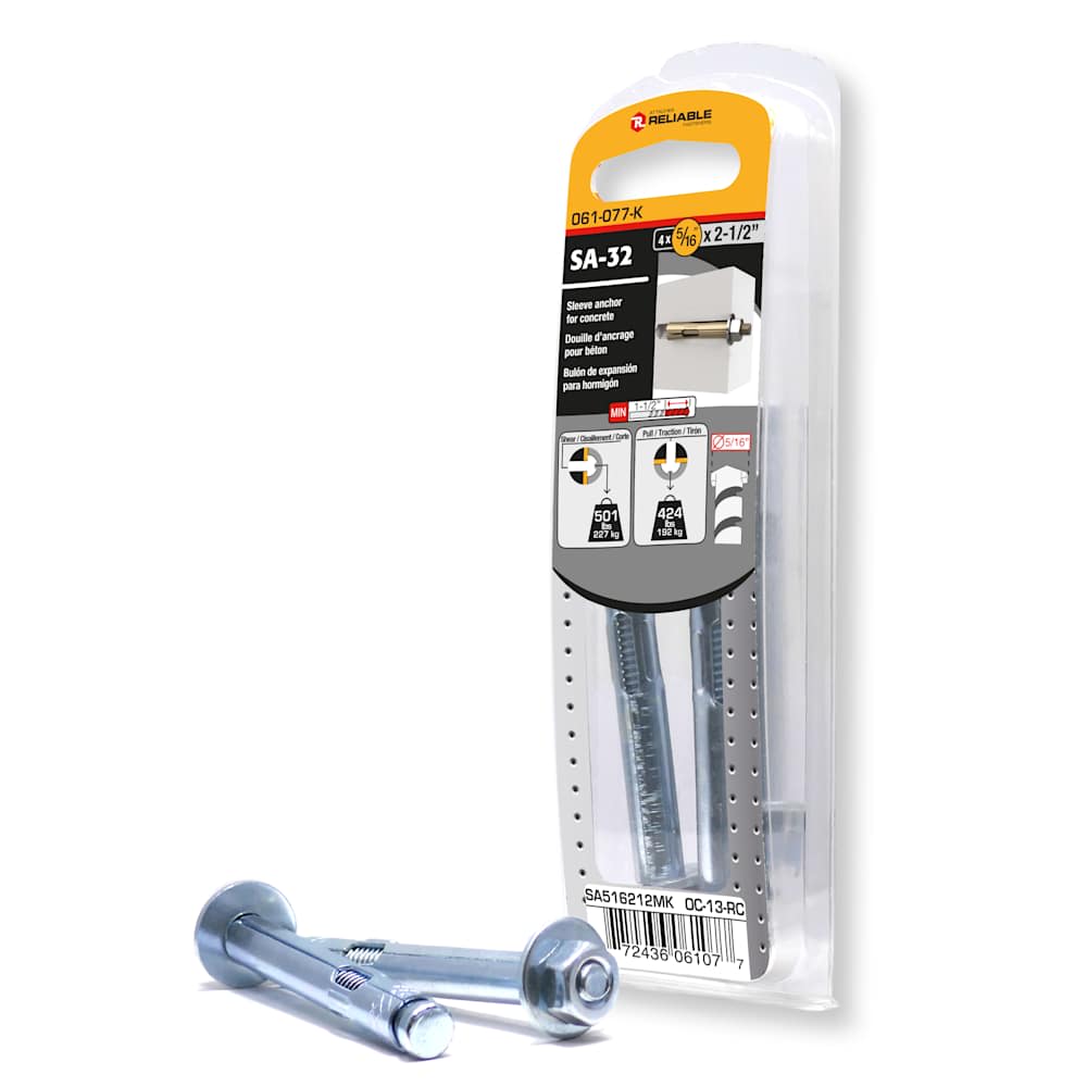 Douilles d'ancrage pour béton 5/16 po x 2 1/2 po Pqt/4