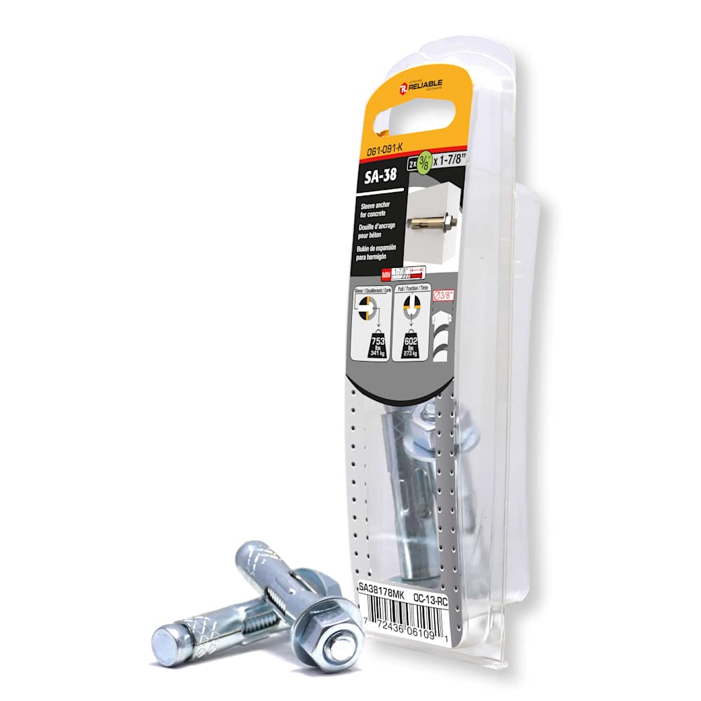 Douille d'ancrage pour béton 3/8 po x 1 7/8 po Pqt/2