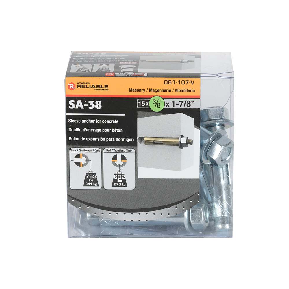 Douilles d'ancrage pour béton 3/8 po x 1 7/8 po Pqt/15