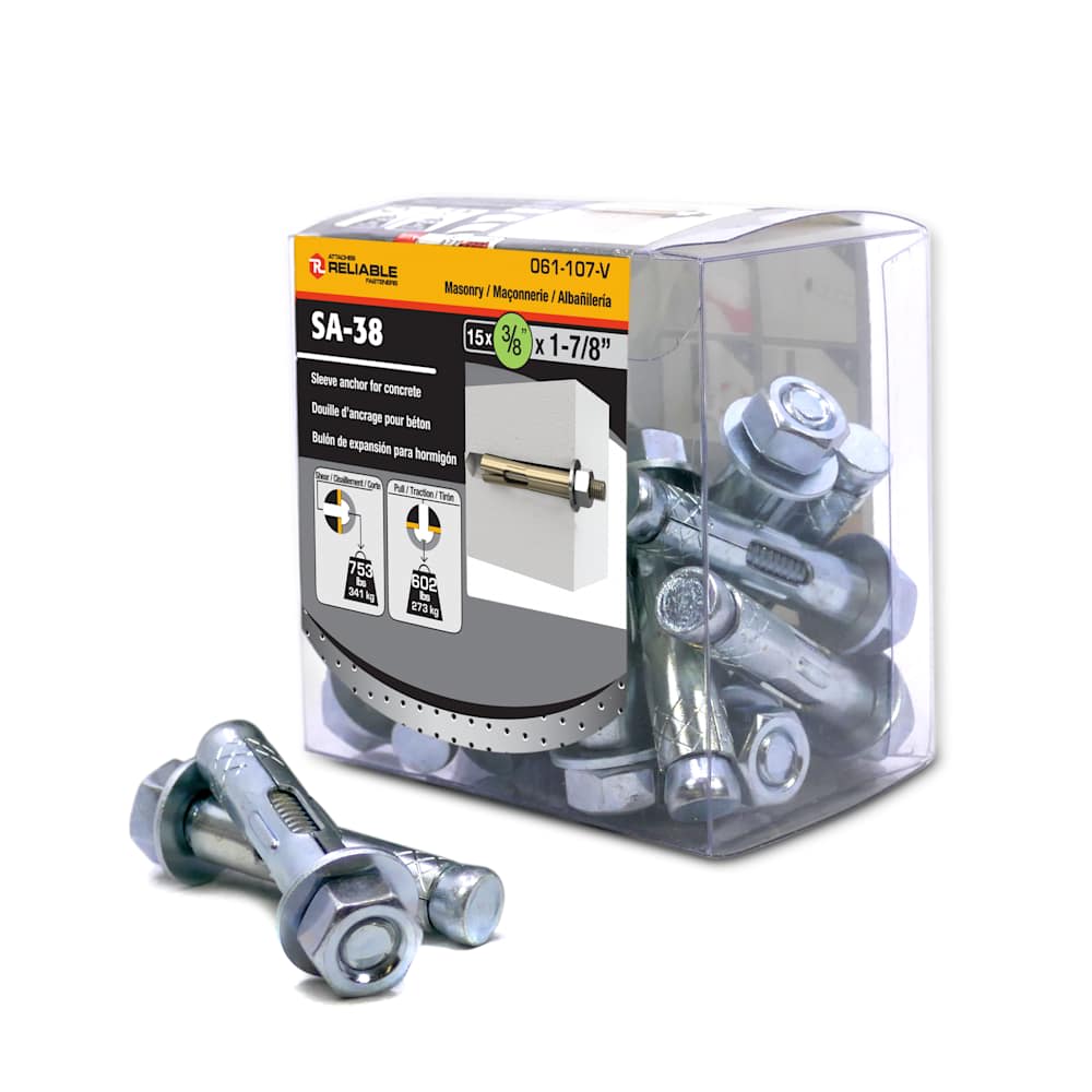 Douilles d'ancrage pour béton 3/8 po x 1 7/8 po Pqt/15