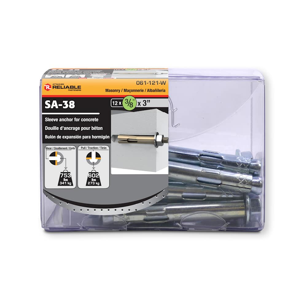 Douilles d'ancrage pour béton 3/8 po x 3 po Pqt/12
