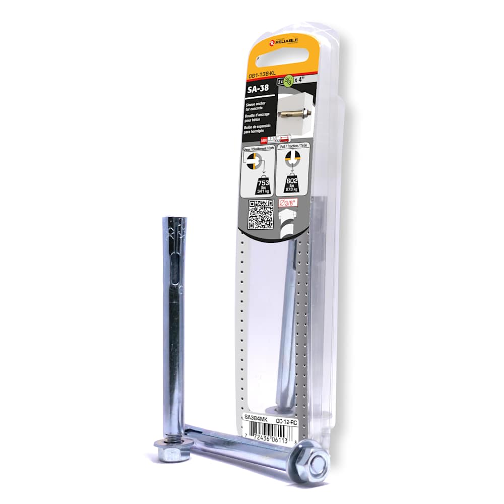 Douilles d'ancrage pour béton 3/8 po x 4 po Pqt/2