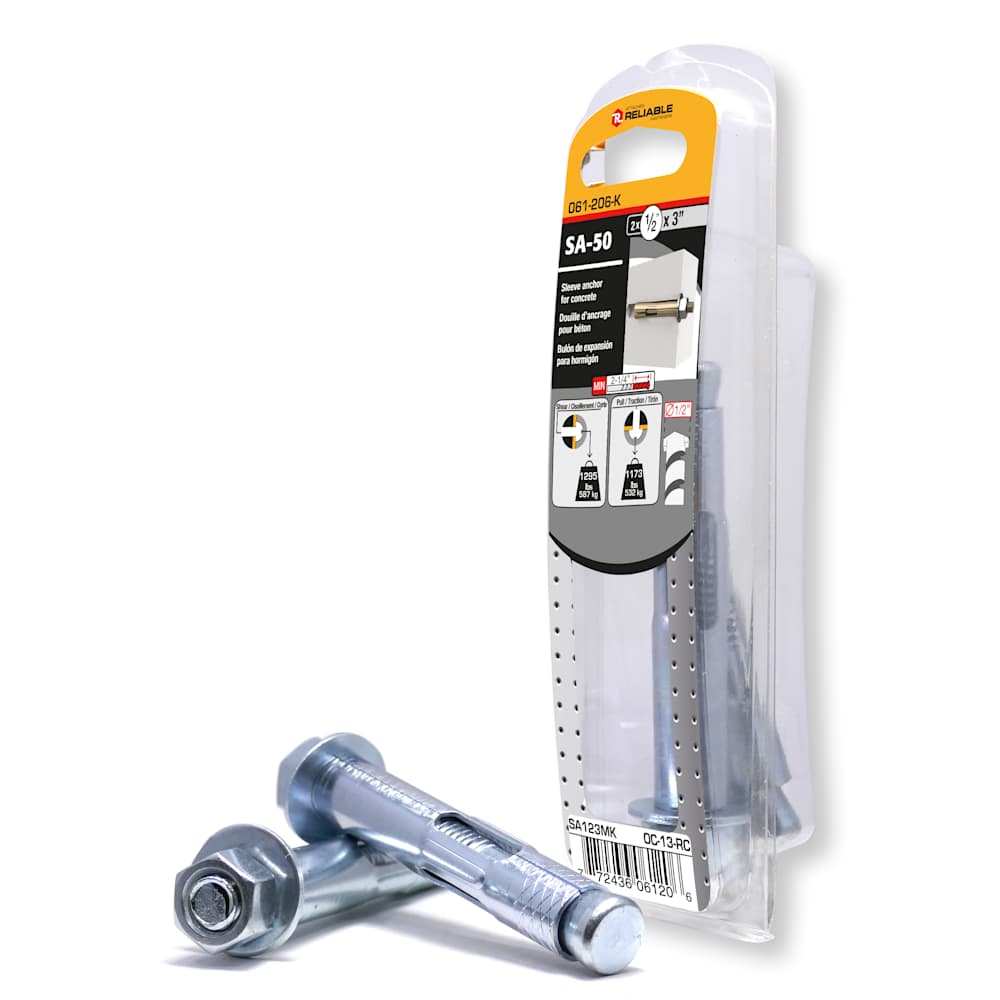 Douilles d'ancrage pour béton 1/2 po x 3 po Pqt/2
