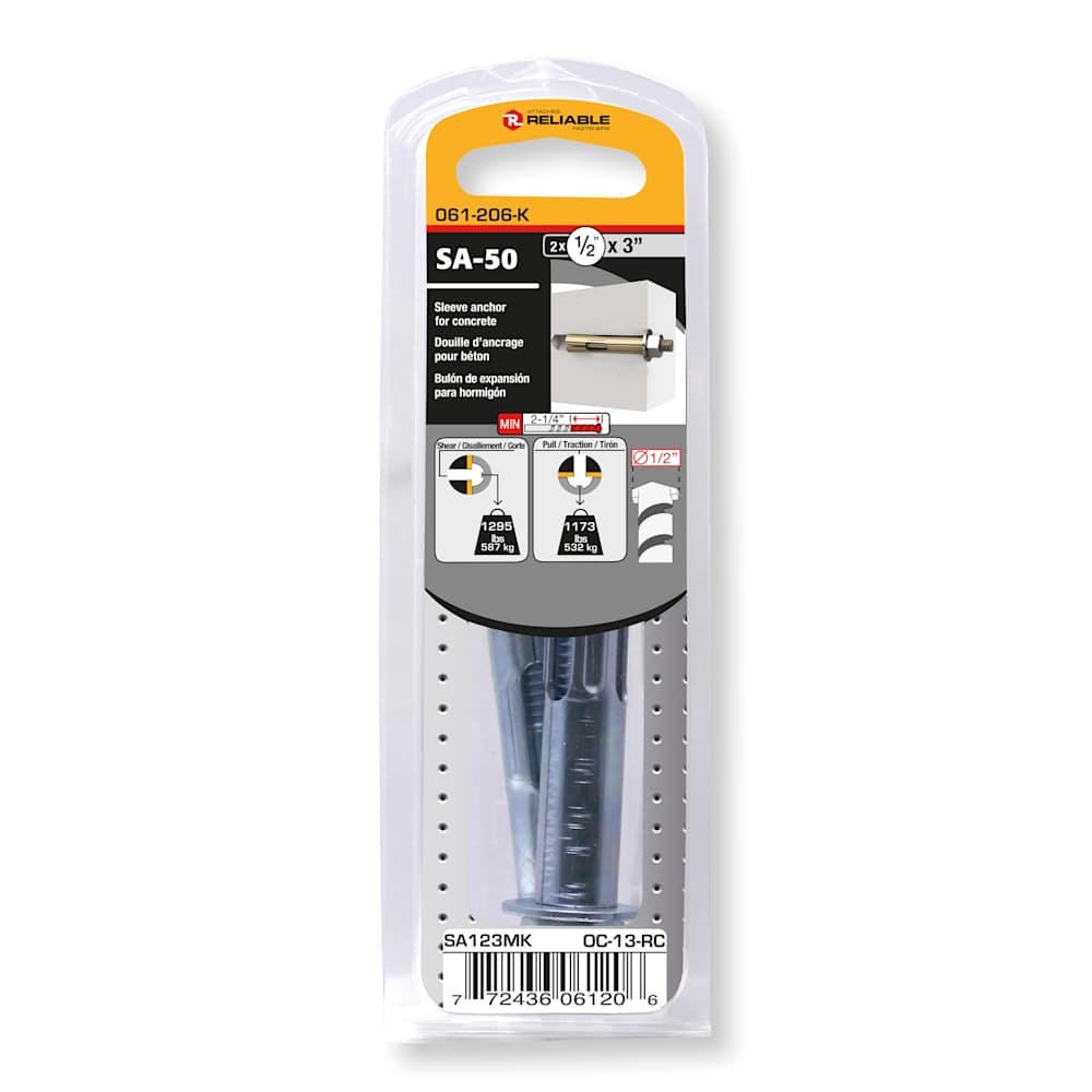 Douilles d'ancrage pour béton 1/2 po x 3 po Pqt/2