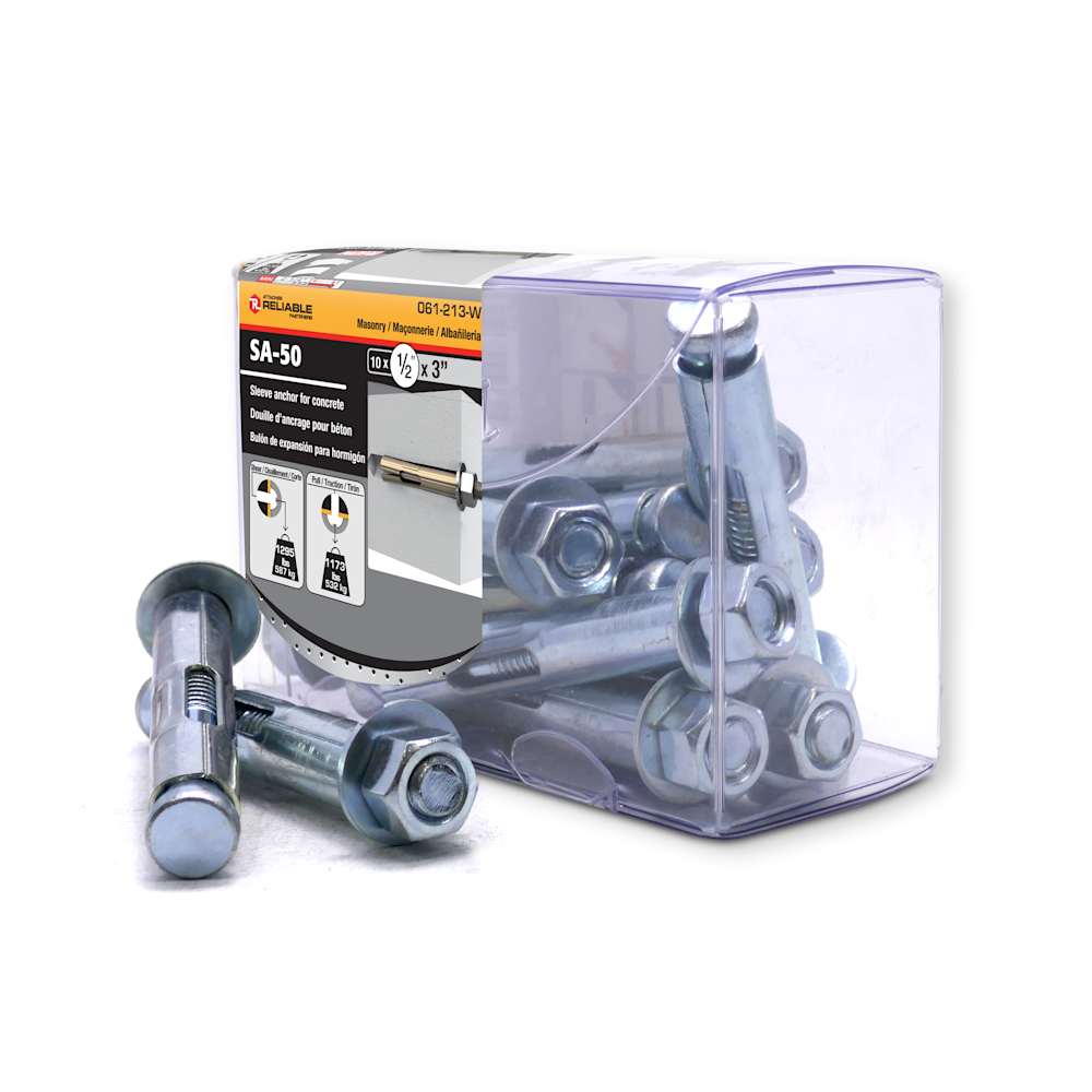 Douilles d'ancrage pour béton 1/2 po x 3 po Pqt/10
