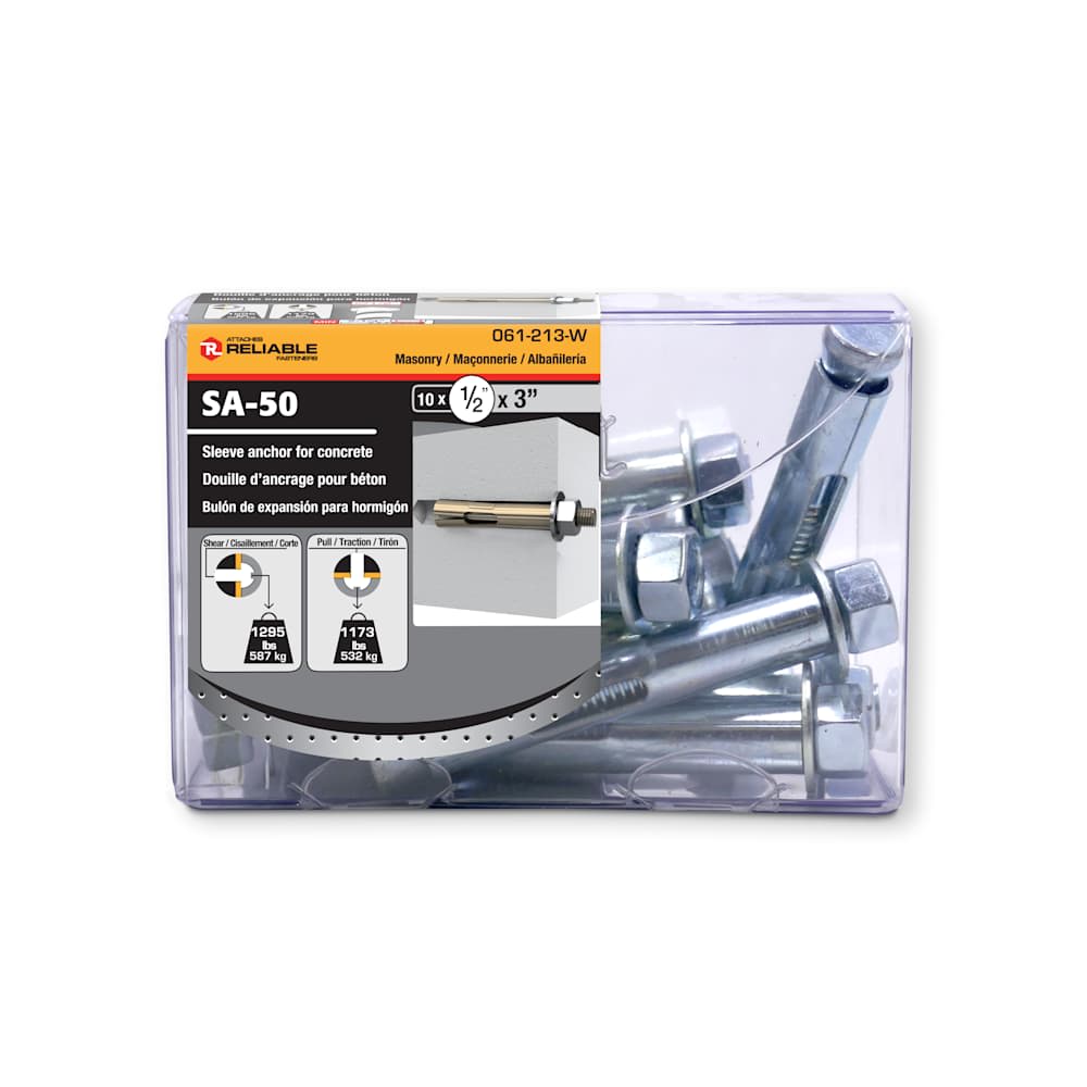 Douilles d'ancrage pour béton 1/2 po x 3 po Pqt/10