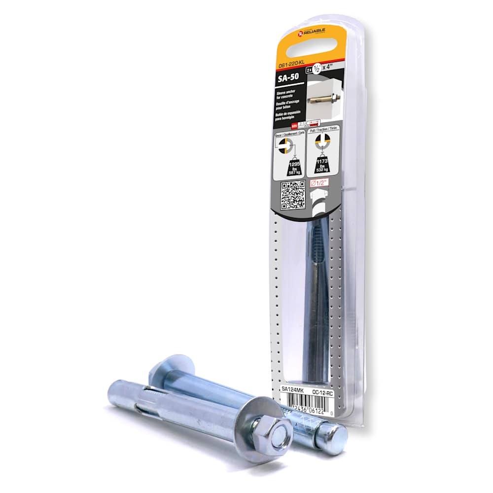 Douilles d'ancrage pour béton 1/2 po x 4 po Pqt/2