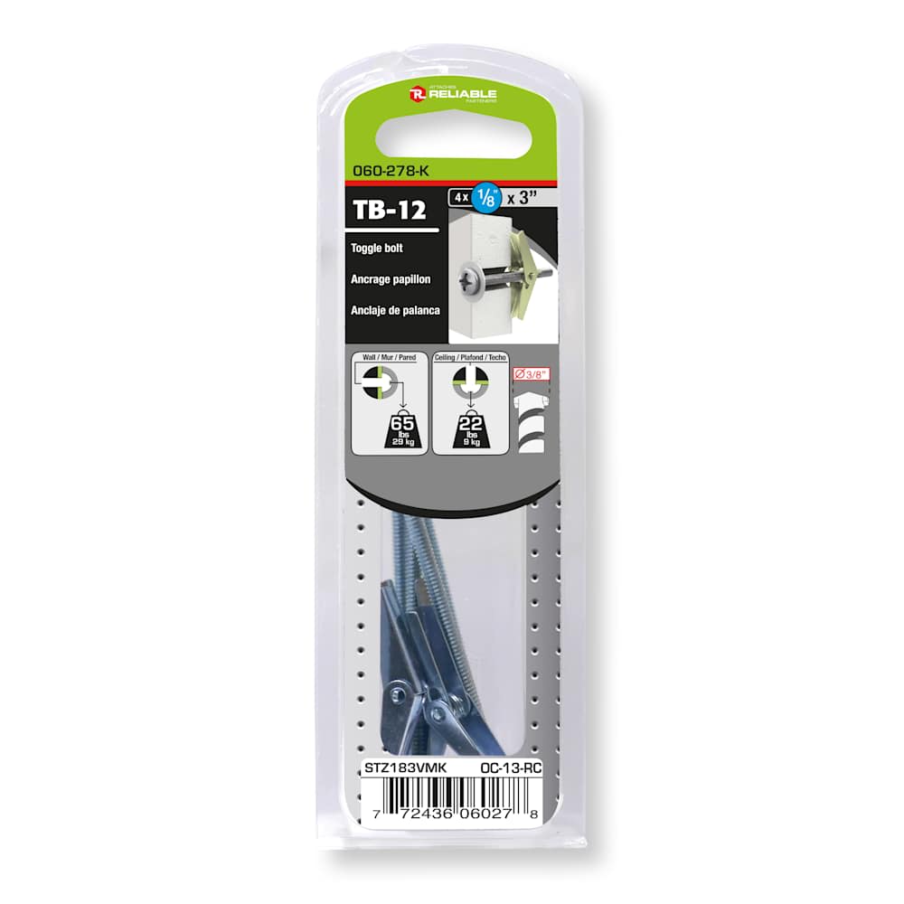 Toggle Bolts 1/8 in. x 3 in. Pkg/4