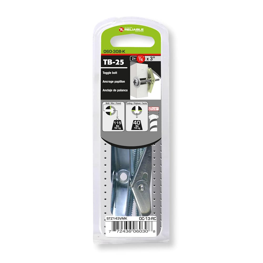 Toggle Bolts 1/4 in. x 3 in. Pkg/2