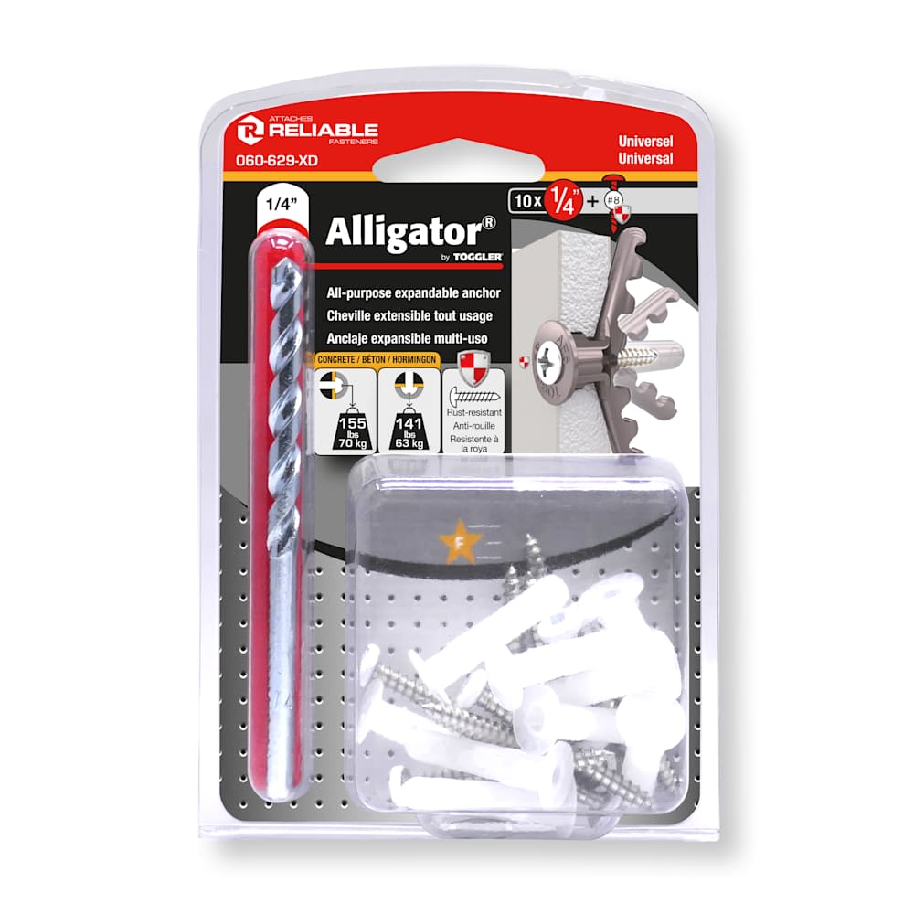 Ensemble de chevilles d'ancrage Alligator 1/4 po Pqt/10