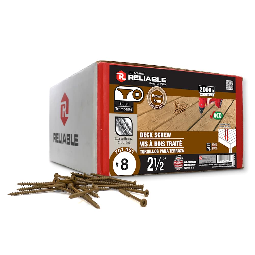 Brown Treated Wood Screws 2&nbsp;1/2&nbsp;in. n° 8 F.H. Pkg/2000