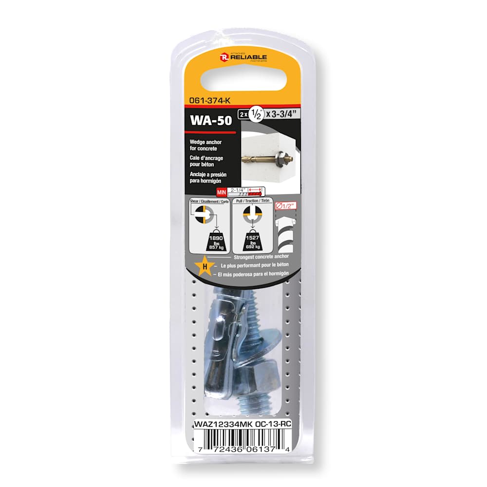 Concrete Anchors 1/2 in. x 3 3/4 in. Pkg/2