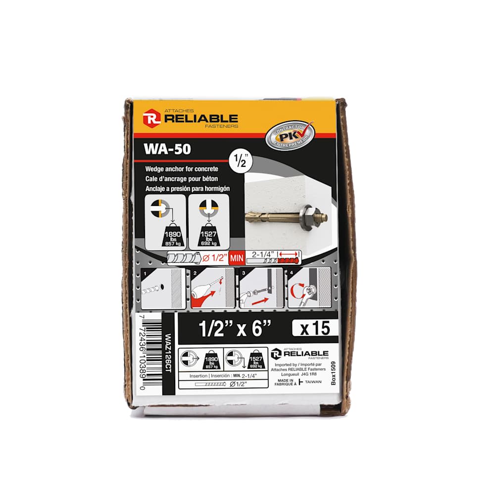 Ancrages pour béton 1/2 po x 6 po Pqt/15