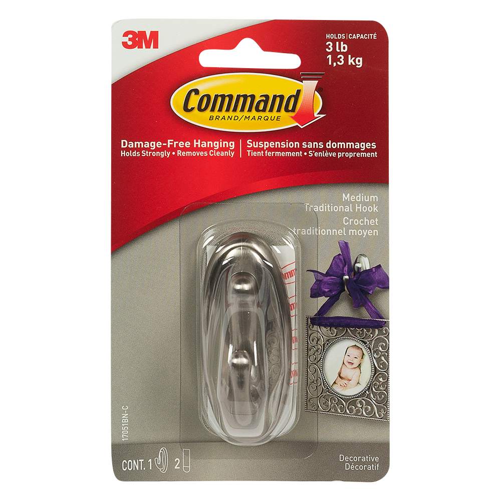 Crochet adhésif décoratif nickel brossé 3M