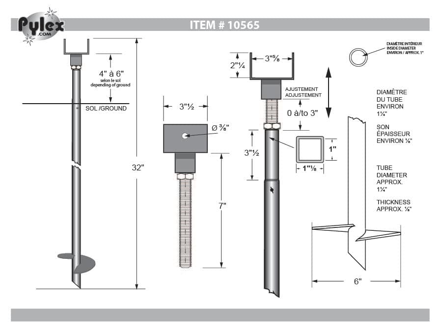 Pieu ajustable noir 32&nbsp;po PYLEX