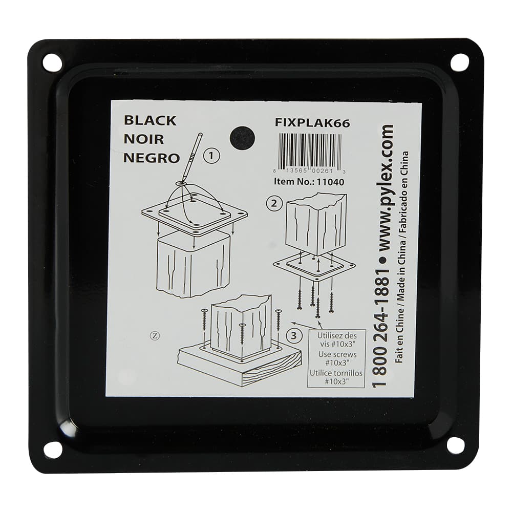 Plaque de fixation pour patio noir 6 po x 6 po PYLEX