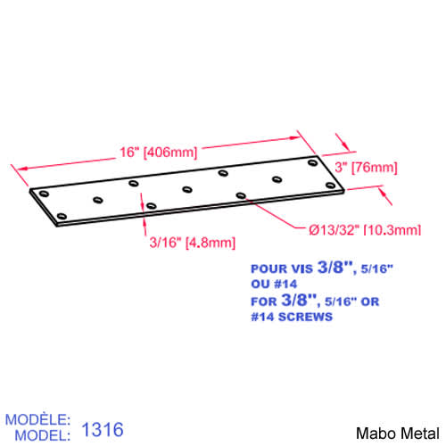 Beam Reinforcement Plate (n° 1316) 16 in. x 3 in. x 3/16 in.
