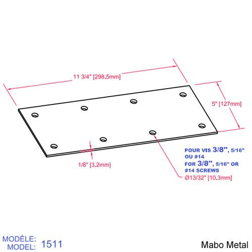 Plaque de renfort de poutre (n° 1511) 11 3/4 po x 5 po x 1/8 po