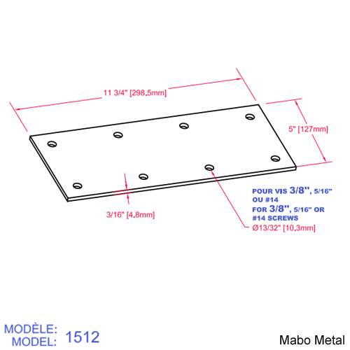 Plaque de renfort de poutre (n° 1512) 11&nbsp;3/4&nbsp;po&nbsp;x 5 po x 3/16 po