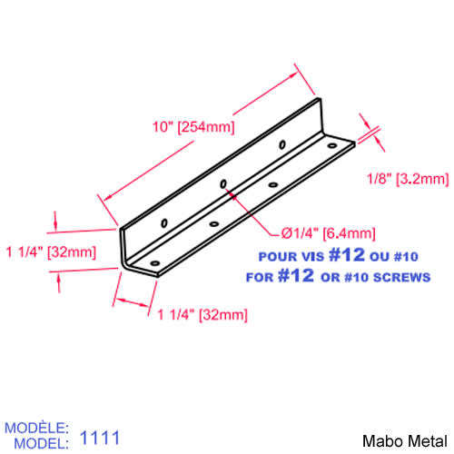 Équerre de poutre (n° 1114) 10 po x 1&nbsp;3/8&nbsp;po&nbsp;x 1 3/8 po x 1/8 po