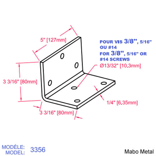 Équerre de poutre (n° 3356) 5 po x 3 3/16 po x 3 3/16 po x 1/4 po