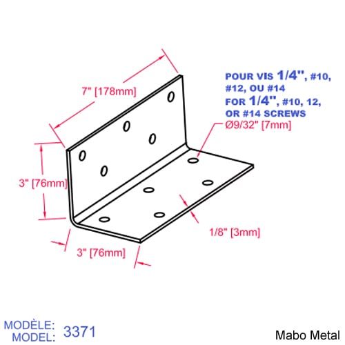 Équerre de poutre (n° 3371) 7 po x 3 po x 3 po x 1/8 po