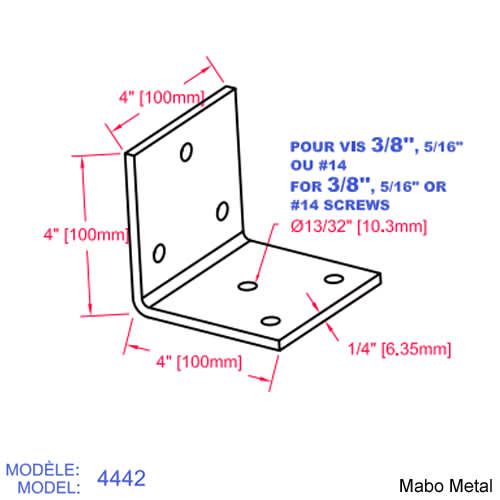 Beam Steel Angle Brace (n° 4442) 4 in. x 4 in. x 4 in. x 1/4 in.