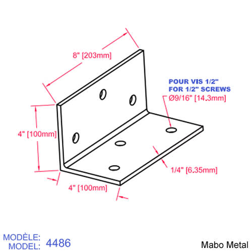 Équerre de poutre (n° 4481) 8 po x 4 po x 4 po x 3/16 po