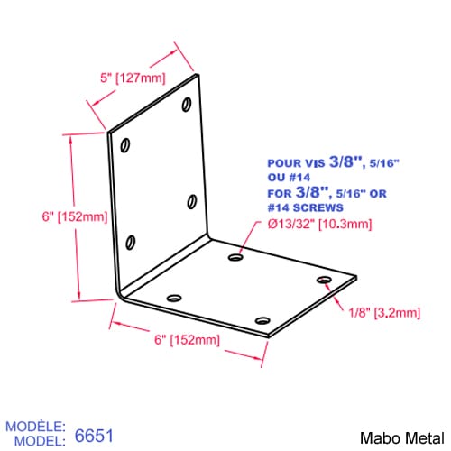 Équerre de poutre (n° 6651) 5 po x 6 po x 6 po x 1/8 po