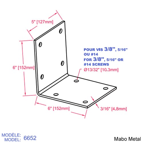 Équerre de poutre (n° 6652) 5 po x 6 po x 6 po x 3/16 po