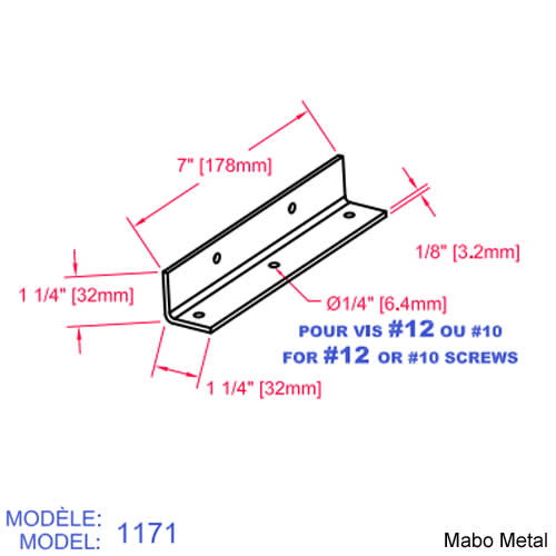 Équerre de poutre (n° 1171) 7 po x 1 1/4 po x 1 1/4 po x 1/8 po