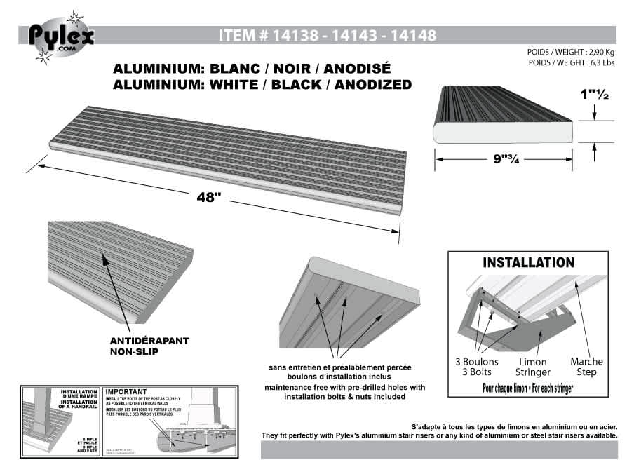 PYLEX Black Aluminum Stair Step 48 in Collection 10.