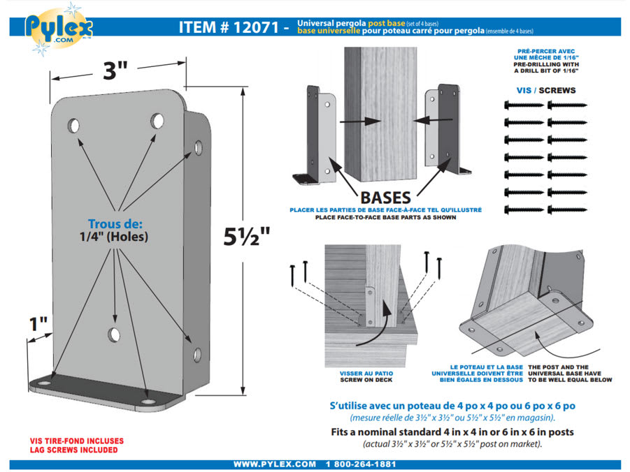 Bases pour pergola Pqt/4 PYLEX