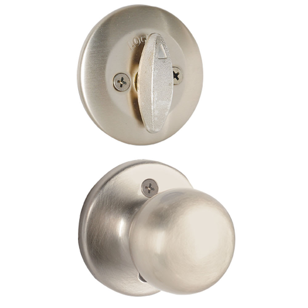 Serrure de porte d'entrée à clé et poignée Brentwood nickel satiné