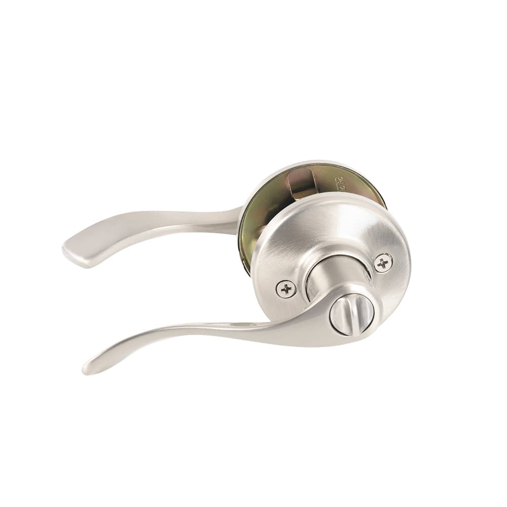 Poignée de porte de salle de bains bec-de-cane  Belmont nickel satiné