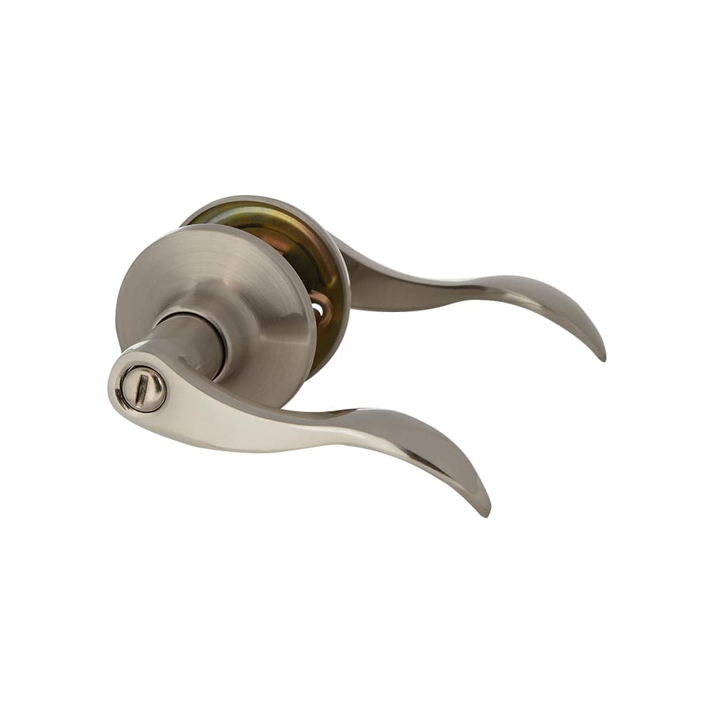 Poignée de porte de salle de bains bec-de-cane  Wave nickel satiné