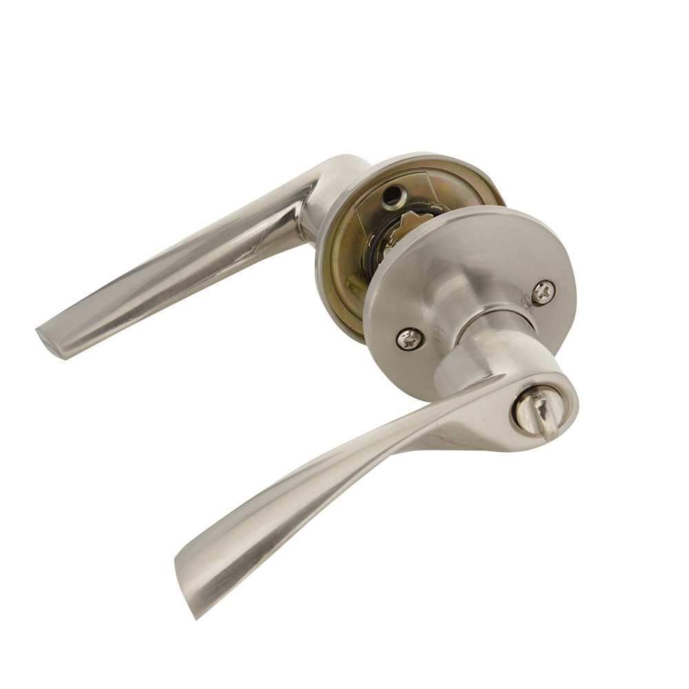 Poignée de porte d'entrée à clé bec-de-cane  Curl nickel satiné