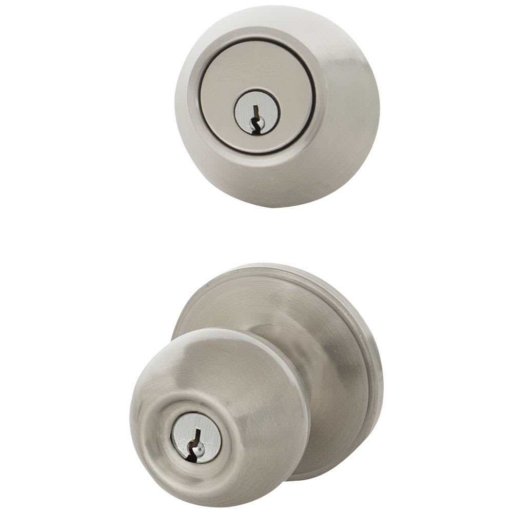 Poignée de porte d'entrée et serrure pêne dormant simple Corona acier inoxydable