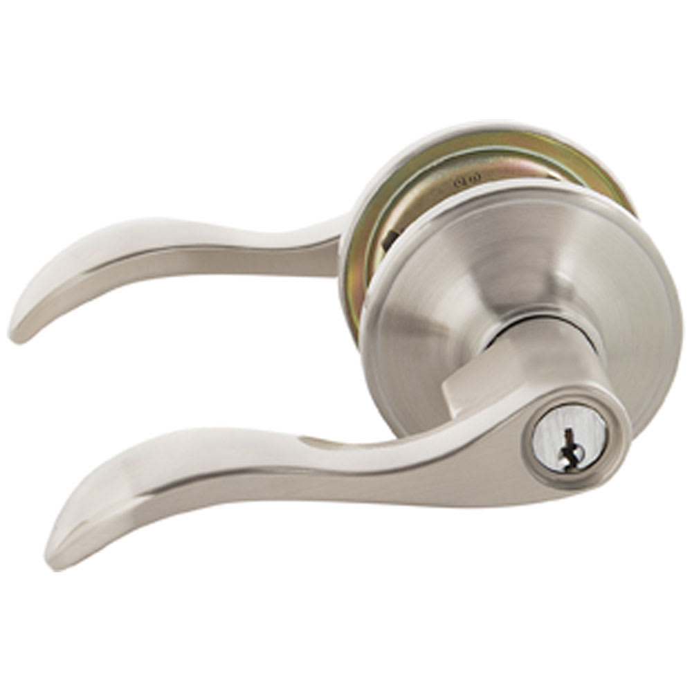 Poignée de porte d'entrée à clé bec-de-cane  Seville nickel satiné