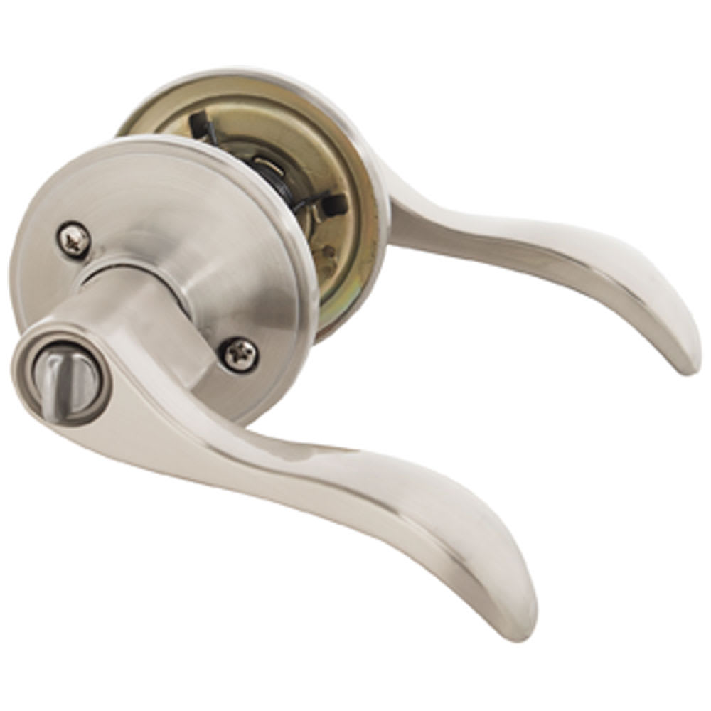 Poignée de porte d'entrée à clé bec-de-cane  Seville nickel satiné